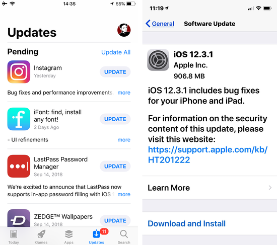 بروزرسانی نرم افزارهای iOS در App Store